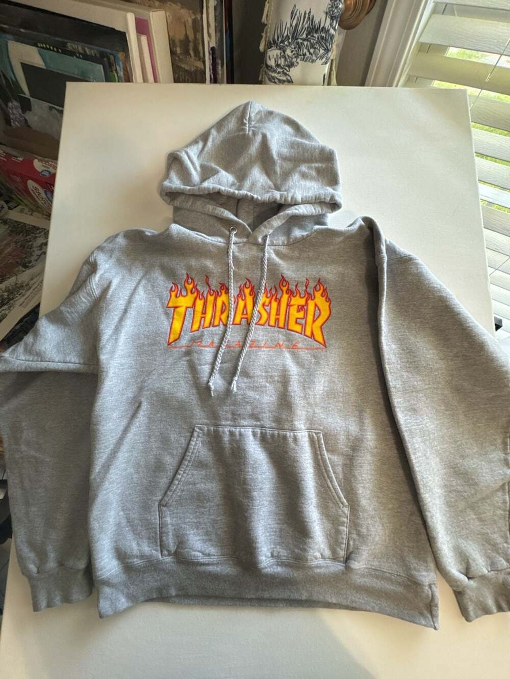 Thrasher Magazine Flame Logo Pullover Hoodie in Heather Grey